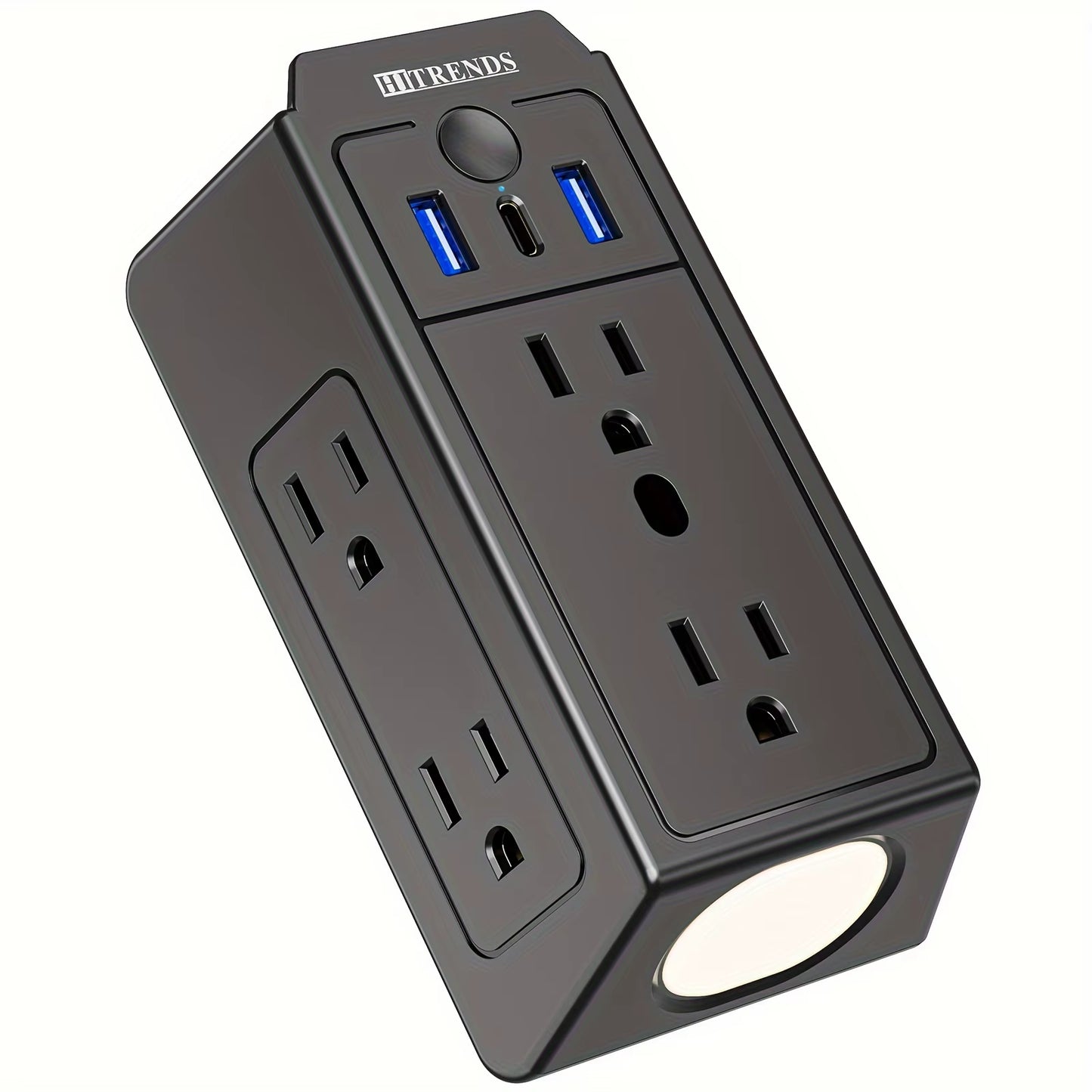 3-Sided Power Strip with Surge Protector, 6-Outlet Extender with 3 USB (1 USB C) and Night Light, Multi-Plug Receptacle Adapter